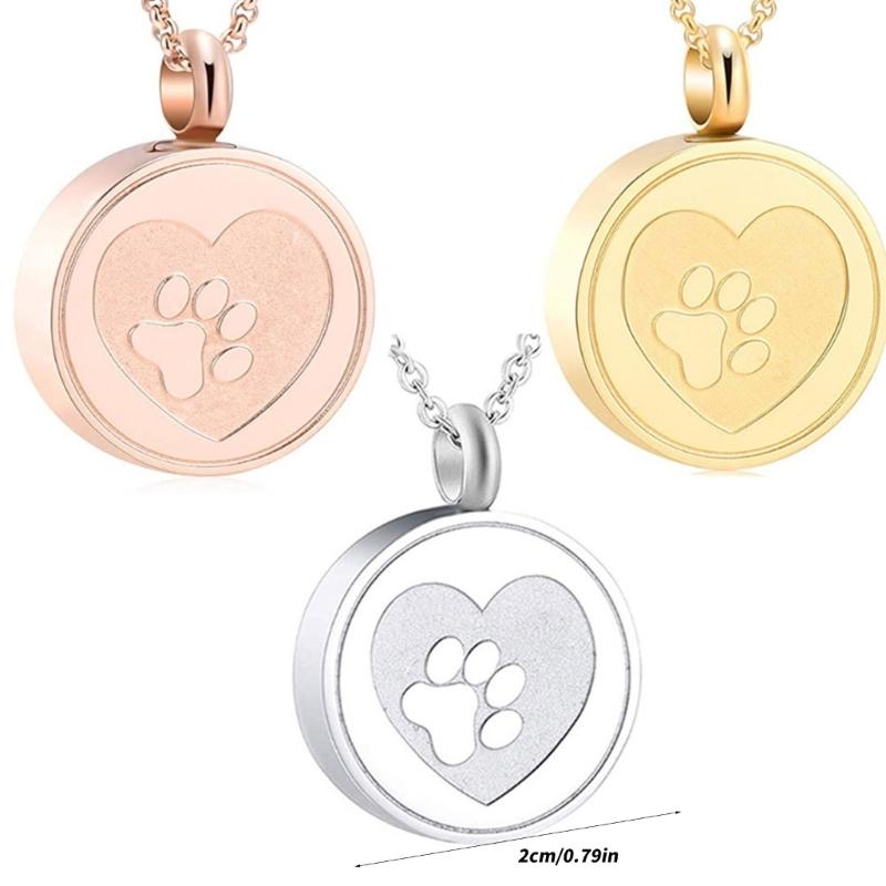 Stainless Steel Pet Paws Print Memorial Necklace Lockets With Cremation Ashes Furs Container For Pet Loss Remembrances