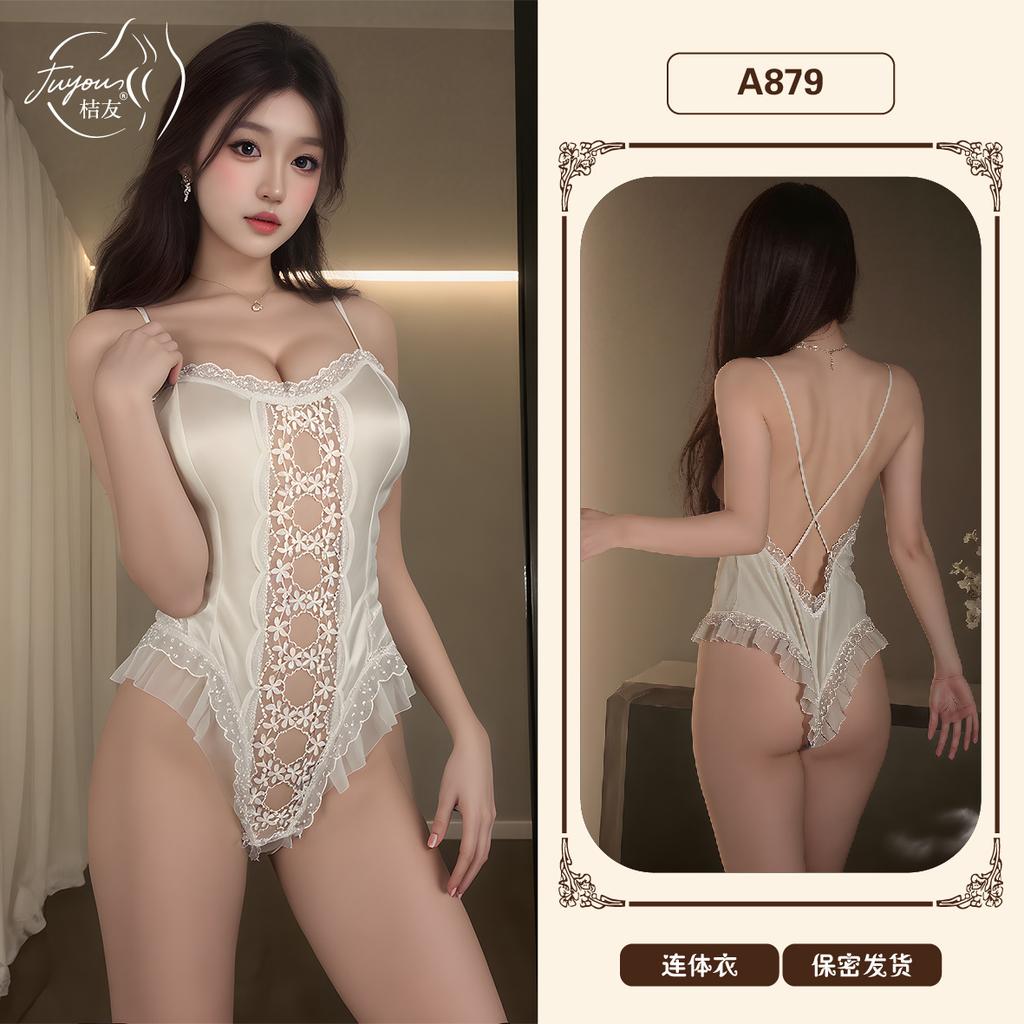 Sexy suspender onesie women's pure desire erotic underwear backless crotch uniform temptation no-take pajamas A