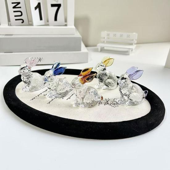 Faux Crystal Easter Bunny Figurine Handmade Clear Glass Rabbit Statue Miniature Animal Sculpture