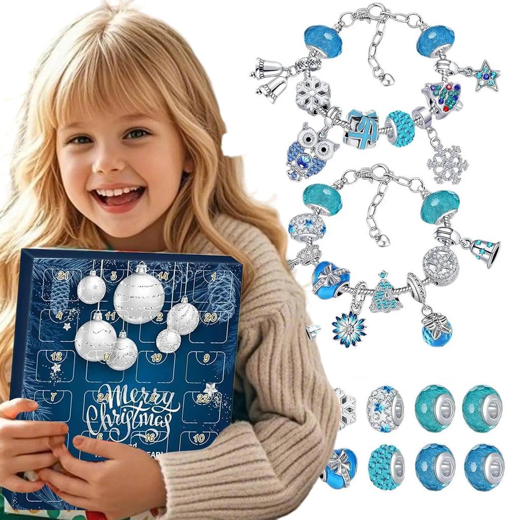 Jewelry Xmas Countdown Calendar DIY Jewelry Making Kit with 2 Bracelets and 22 Unique Charms Jewelry Set Surprise Gift for Women