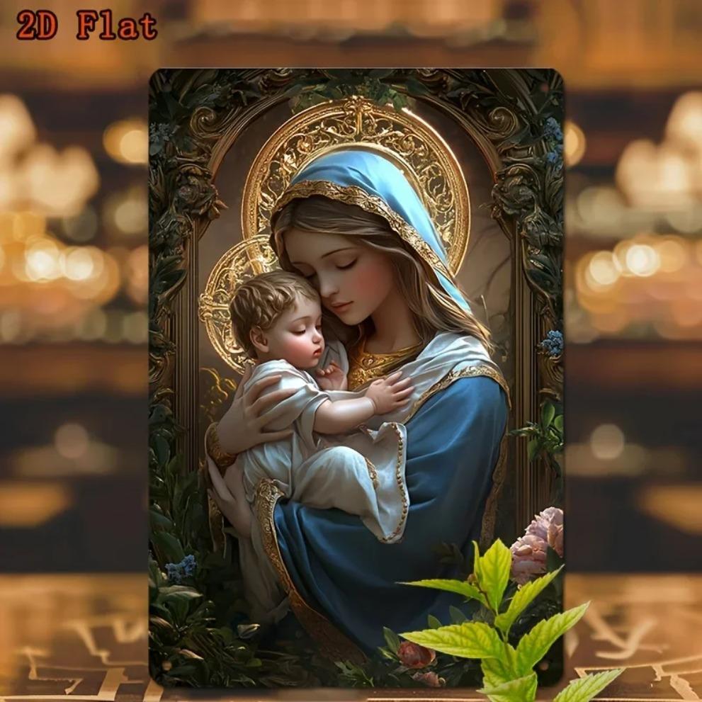 Flat Virgin Mary Wall Art Metal Sign Vintage Religious Decor for Home Bar Office Cafe