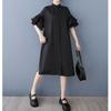Spring and Summer Stand-up Collar Dress with Lotus Leaf Sleeves Shirt Dress