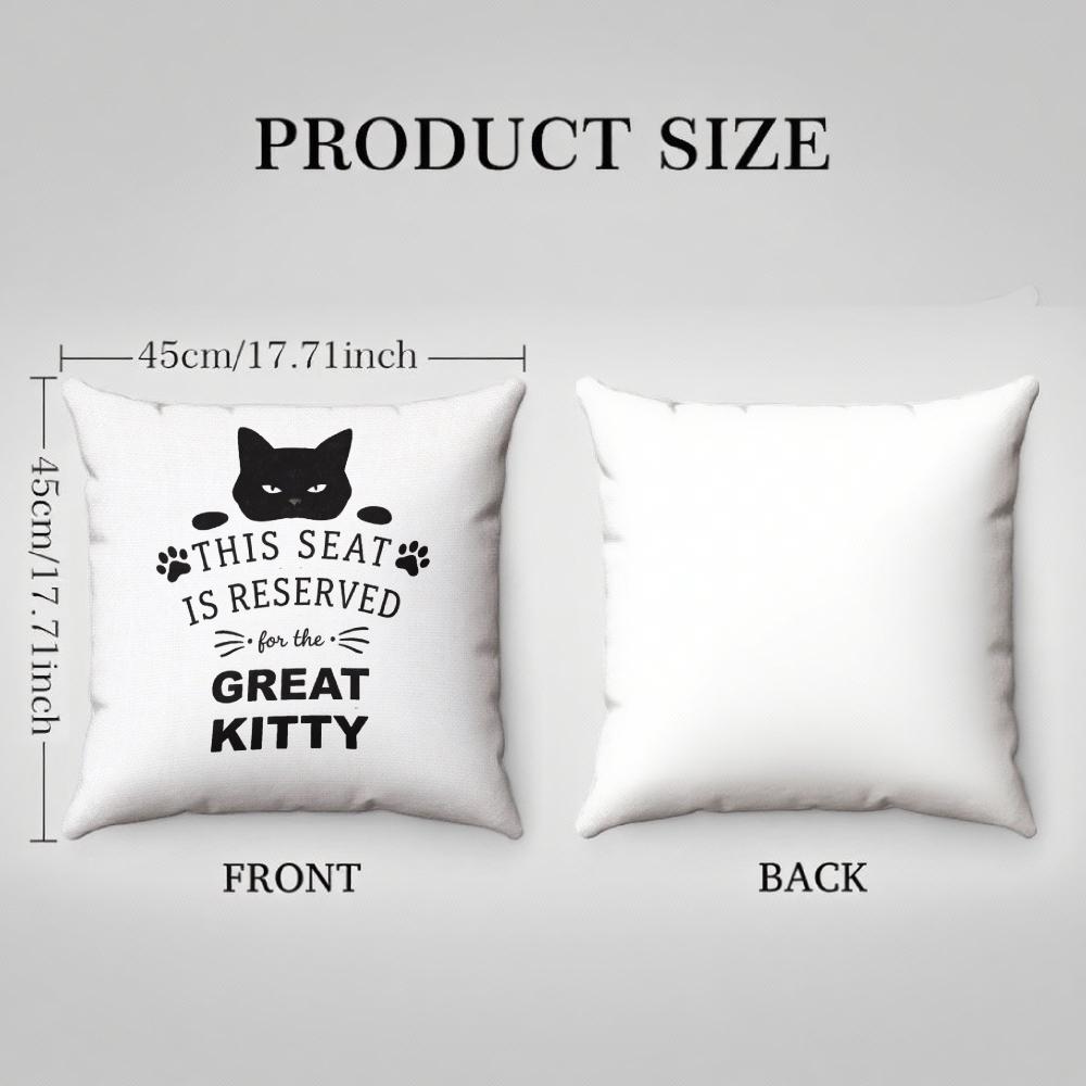 Cushion Cover White Cat Face And Paw Prints With This Seat Is Reserved For The Great Kitty Text Home Decor For Living Room Bedro