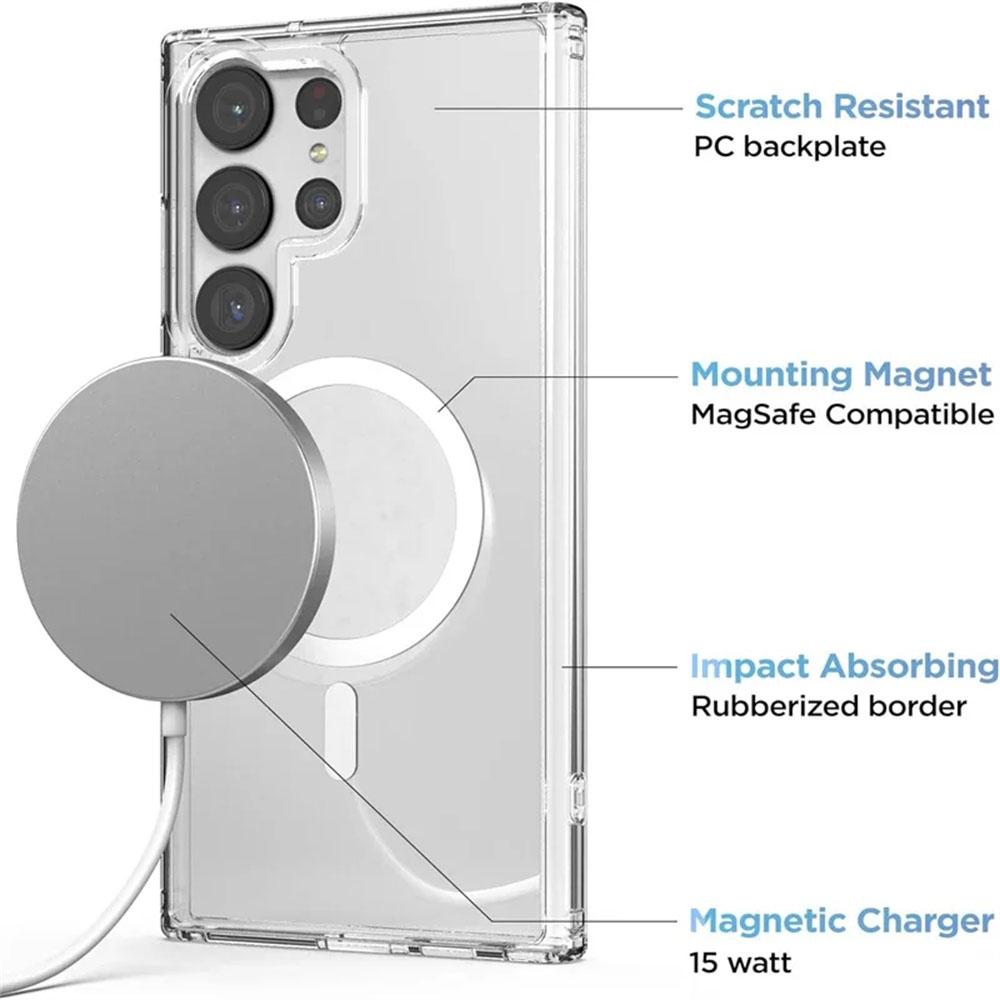 For Magsafe Transparent Phone Case For Samsung Galaxy S25 S24 S23 S22 Ultra Plus Shockproof Clear Wireless Charge Magnetic Cover