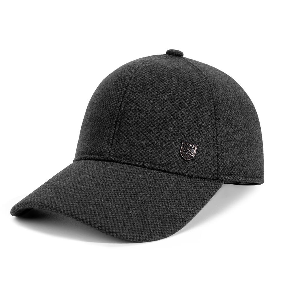 Mens Winter Thick Wool Blend Baseball Cap with Ear Flaps Warm Outdoor Hat