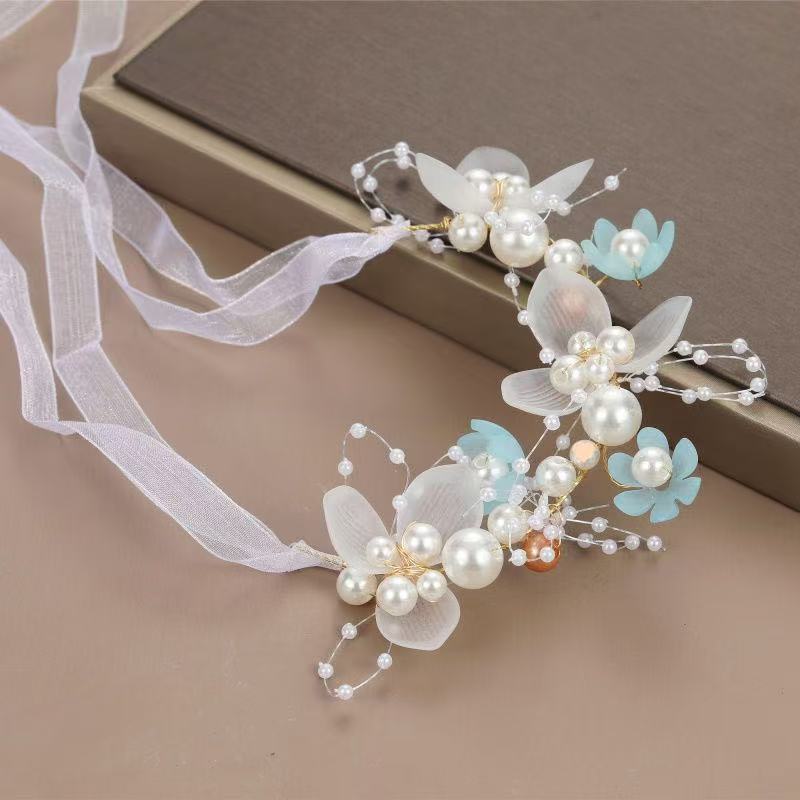 Spring Bohemian Girls Bridal Pearl Hair Headdress Flower Wreath Bride Garland Head Hoop Headbands Hair Jewelry Children Gifts