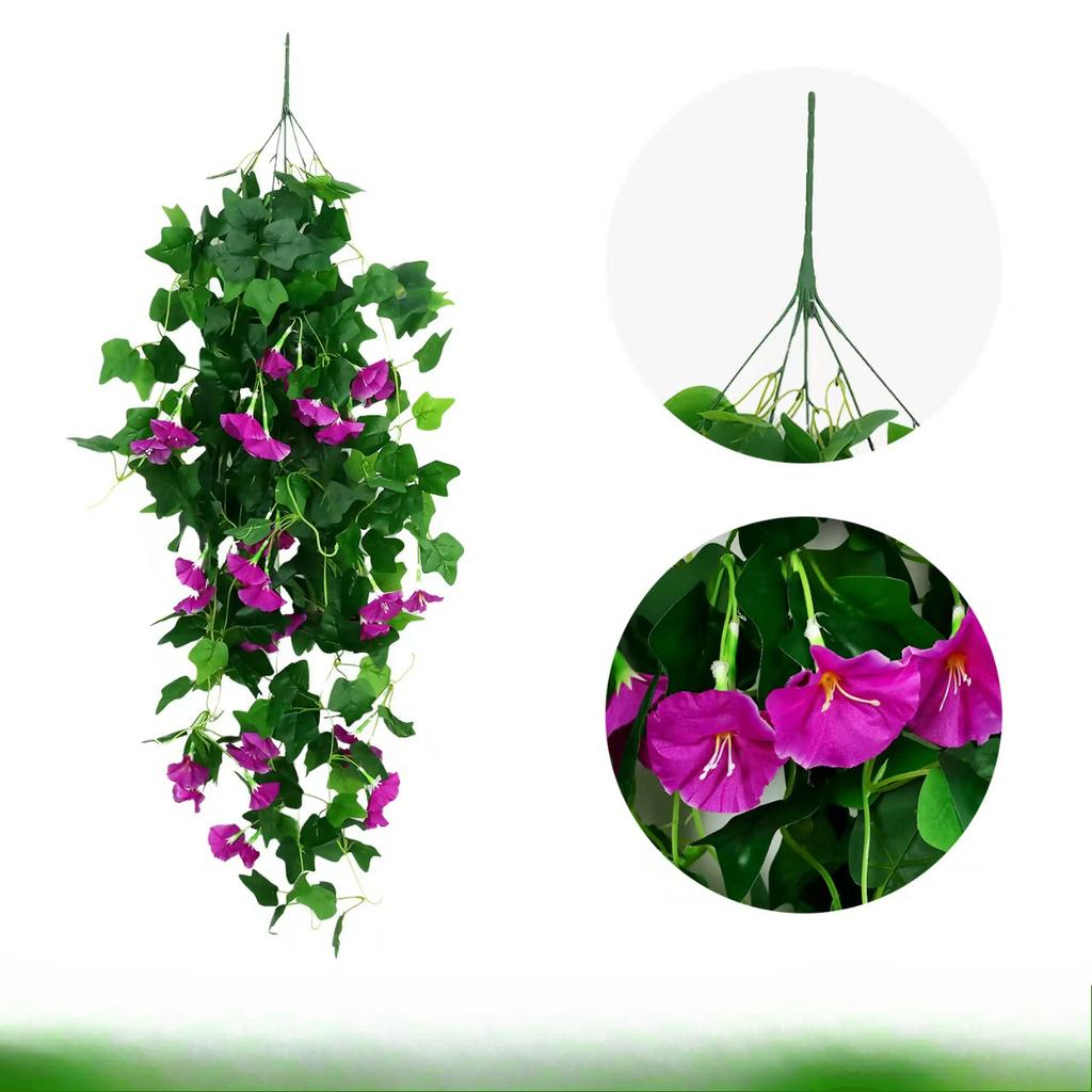 Artificial Fake Hanging Flowers Plants Basket for Spring Outdoor Outside Decoration,UVResistant Faux Plastic Fabric Flower Morning Glory Petunia