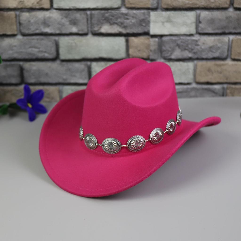 Hochwertiger Retro-Cowboyhut mit Metallkette und großem Schirm