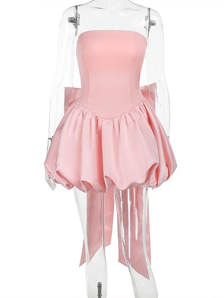 Women's Strapless Bow Short Dress Ladies' Princess Dress Christmas Festival Birthday Pink Black Blue Represent Dresses