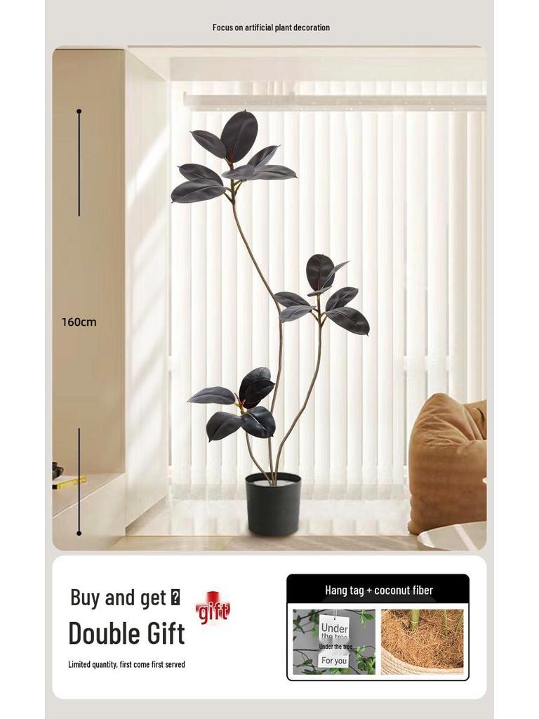 Luxury Indoor Black King Kong Artificial Green Plant - Large Potted Floor Ornament for Living Room Decoration