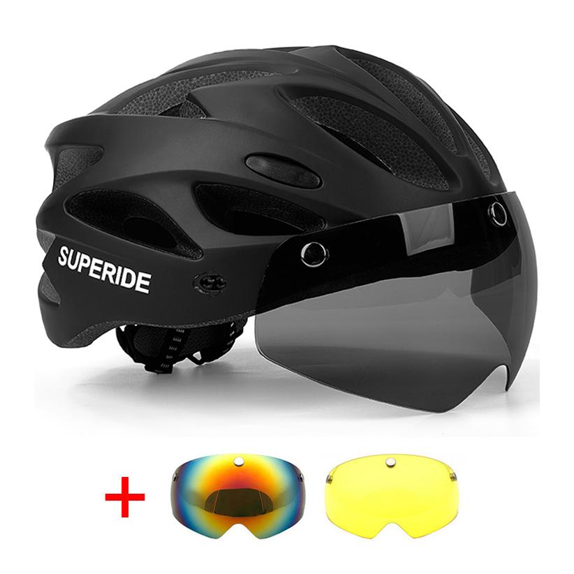 Casco de Bicicleta de Carretera Recargable Superide para Hombres y Mujeres Casco de Ciclismo con Visera y Luz Trasera Casco Deportivo para Bicicleta de Montaña MTB con Gafas