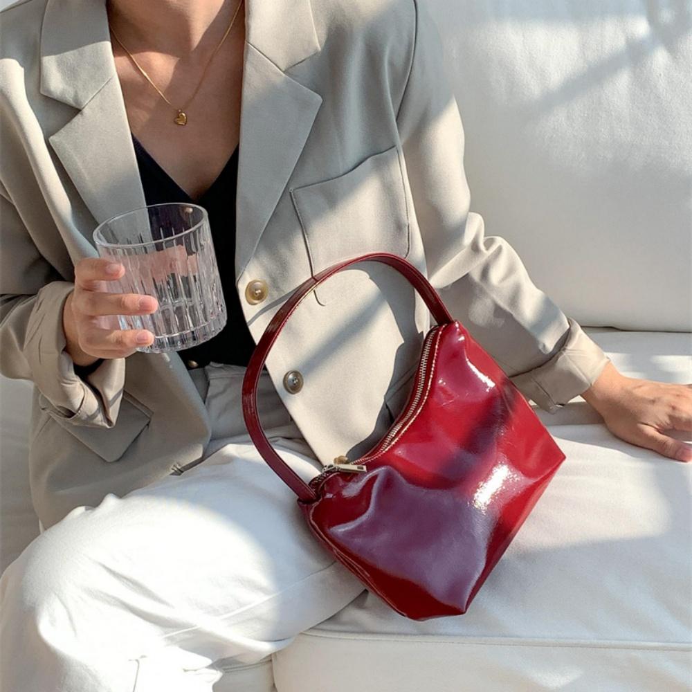 Y2k Handbag Compact Small Shoulder Bags Vintage Evening Tote Patent Pu Leather Shoulder Bag For Night Out Streetwear Fashi