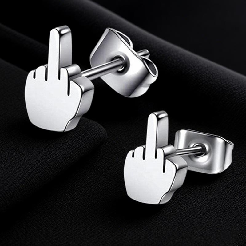 Metal Punk Cool Studs Earrings For Man And Women Fashion Personality Finger Up Earrings Party Jewelry Gifts