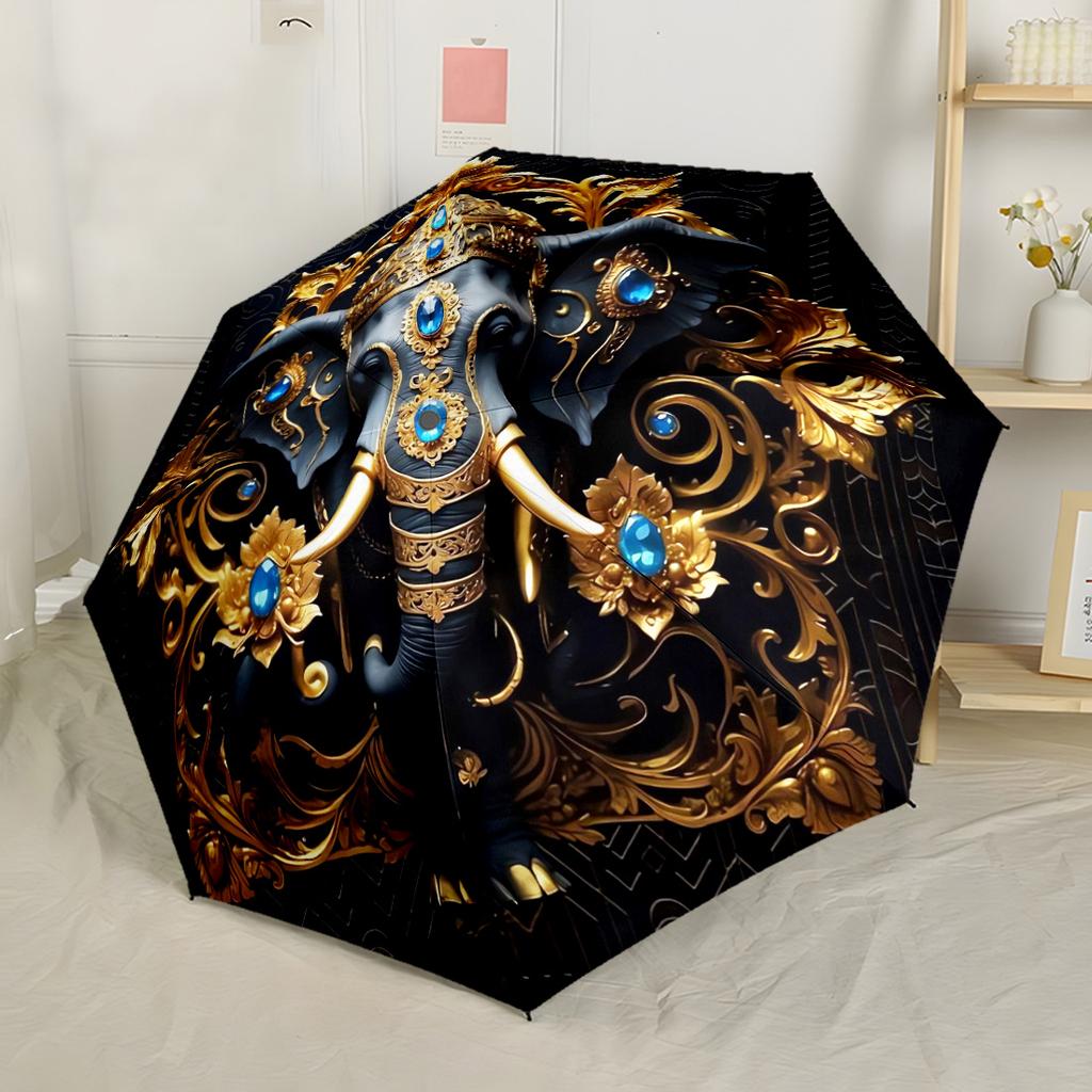 Elegant Yin Yang Elephants Outdoor Automatic Umbrella Sturdy 8 Rib Shaft Lightweight Travel Essential Fashionable Accessory Spiritual Gift