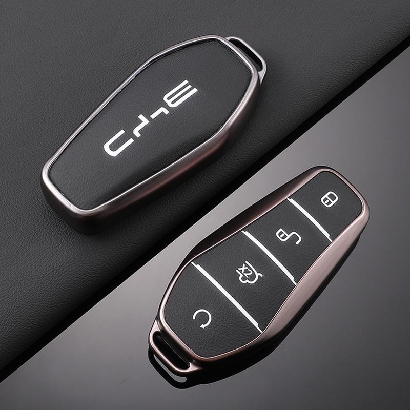 BYD Han EV TPU Leder Schlüsseletui für Seagull, Song Plus/Pro - Vollumschließende Schutzhülle mit Schnalle