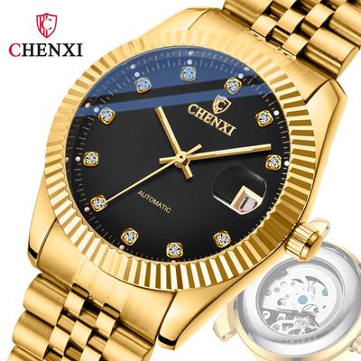 CHENXI Golden Mechanical Watch with Steel Band - 8804A Fashion Trendsetter Business Timepiece