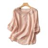Retro Round Neck Embroidered Cotton and Linen Blouse Women's Fashion Sense Temperament Thin Section Slimming T-shirt