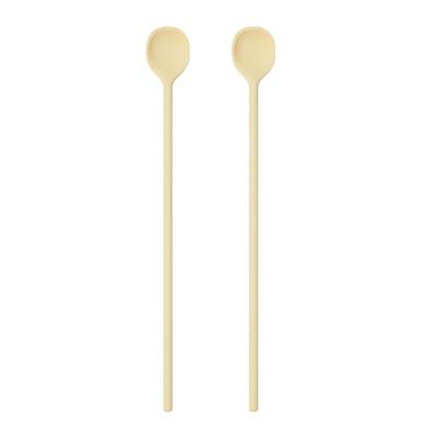 Kitchen Factory Pastel Premium Silicone Muddler Long Teaspoon, Yellow Butter, 2 Pieces, Korean Popular Tableware
