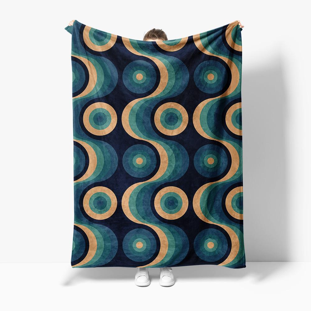 

Geometric Wave Pattern Fleece Blanket Retro 70s Style Throw Sofa Bed Cover for Women Men Kids Gift 75x90cm