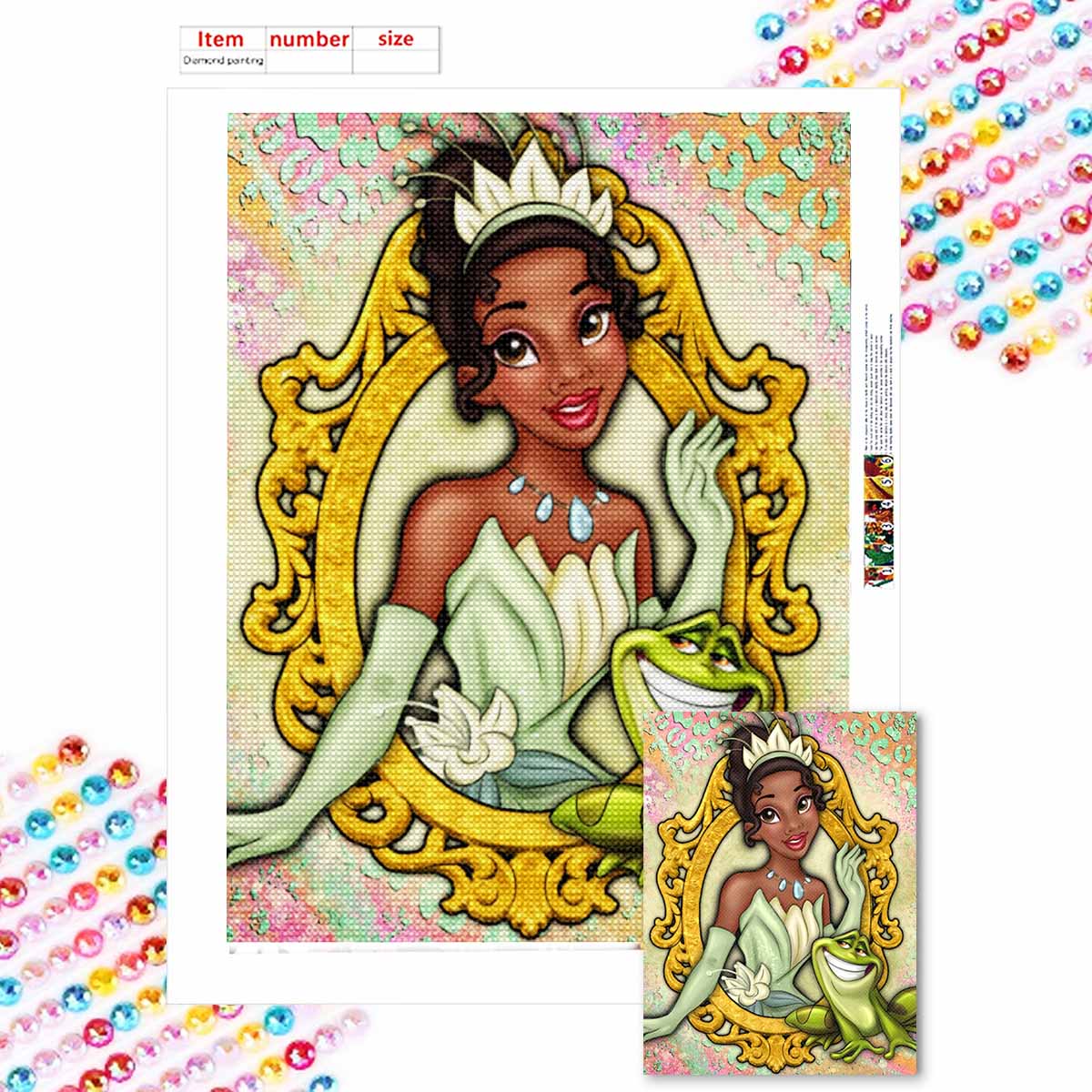 

Алмазная живопись своими руками Принцесса и лягушка Набор для вышивания крестом Мозаичное искусство Алмазная живопись Полный круглый алмаз Домашнее украшение Round 20x30cm