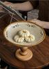 BRRetro Wooden Ceramic High Pedestal Plate Fruit Platter Dessert Bowl Porcelain Tray Food Tray Cake Plate Kitchen OrganizerEY