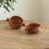 'Warli Village Tales'Ceramic Bowl Ceramic Serving Bowls Set with Handle Snack Bowl (Set of 2, 350 Ml, Microwave Safe, Handcrafted, Mud Brown)