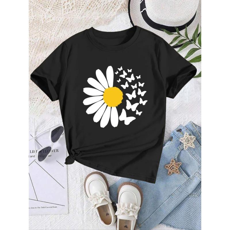 

Европейский размер Детская и подростковая футболка с принтом, круглым вырезом и коротким рукавом, стильный принт, удобная посадка 98cm чёрный