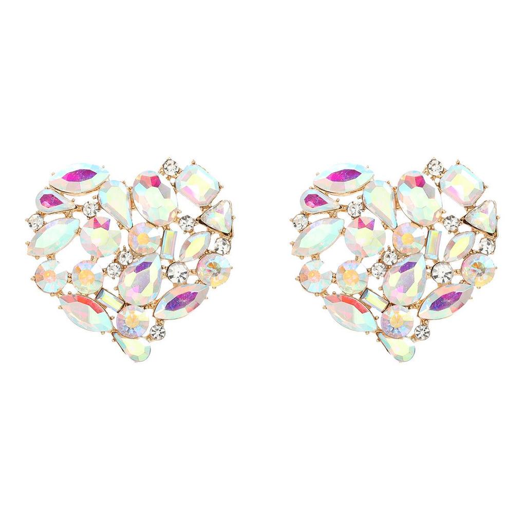 European and American Luxury Colorful Rhinestone Flower Stud Earrings for Women