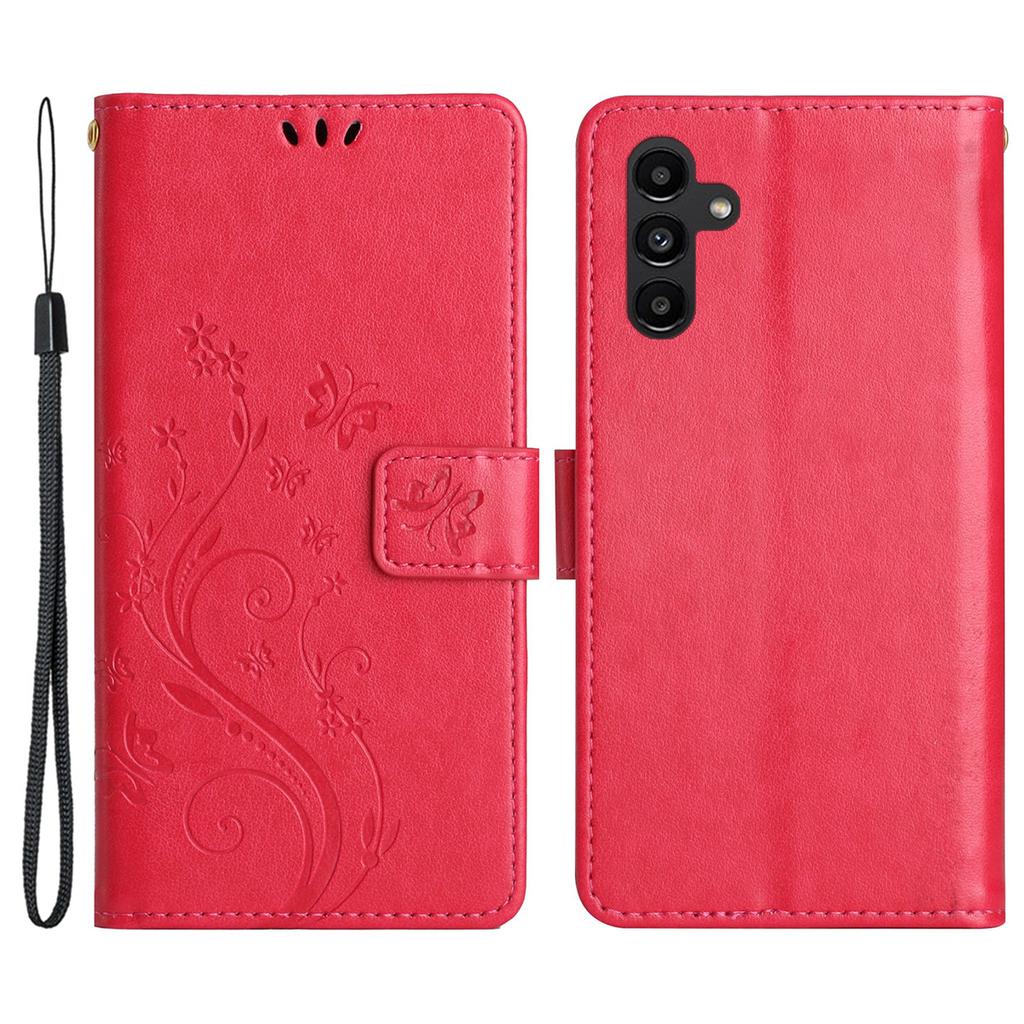 For Samsung Galaxy S24 FE Phone Case Butterfly Flower Imprinted Leather Flip Cover