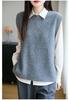 Women's Ribbed Knit Wool Vest - Round Neck Sleeveless Cardigan, Loose Fit Versatile Layering Top