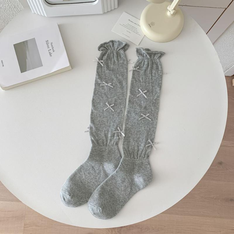 Ladies Summer Sweet Cotton Breathable Ultra Thin Bow Calf Pile Socks