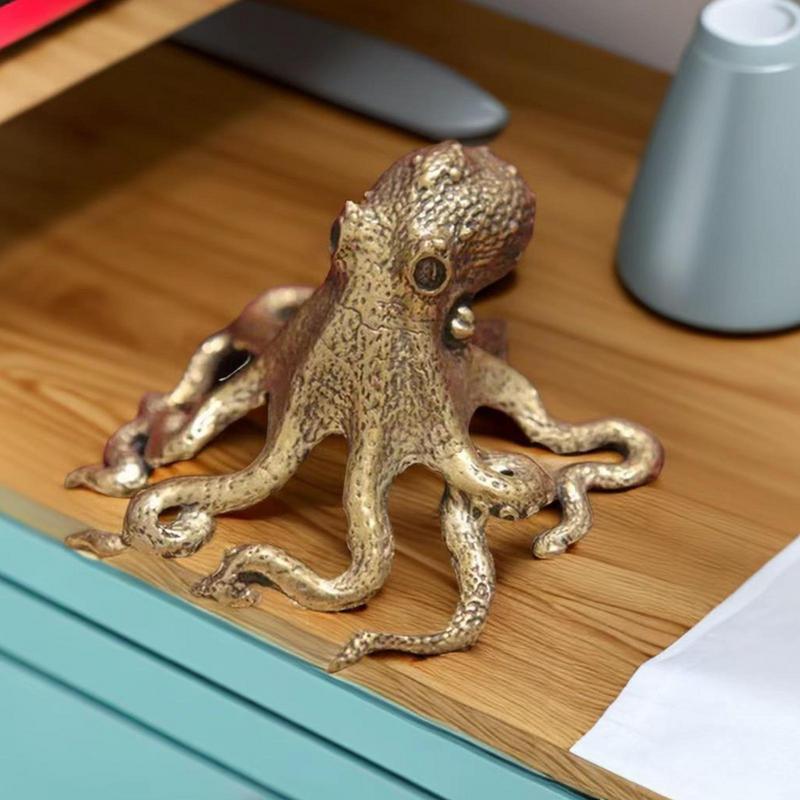 Antique Octopus Ornament Brass Copper Animal Figurines Miniatures Desk Statues Accessories Creative Table Craft Home Decoration