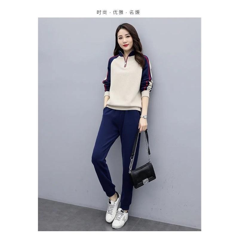 Women's 2 Piece Fleece Lined Tracksuit Half-Zip Color Block Sweatshirt & Jogger Pants