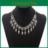 Vintage Alloy Leaf Pendant Necklace With Crystals For Artful Women