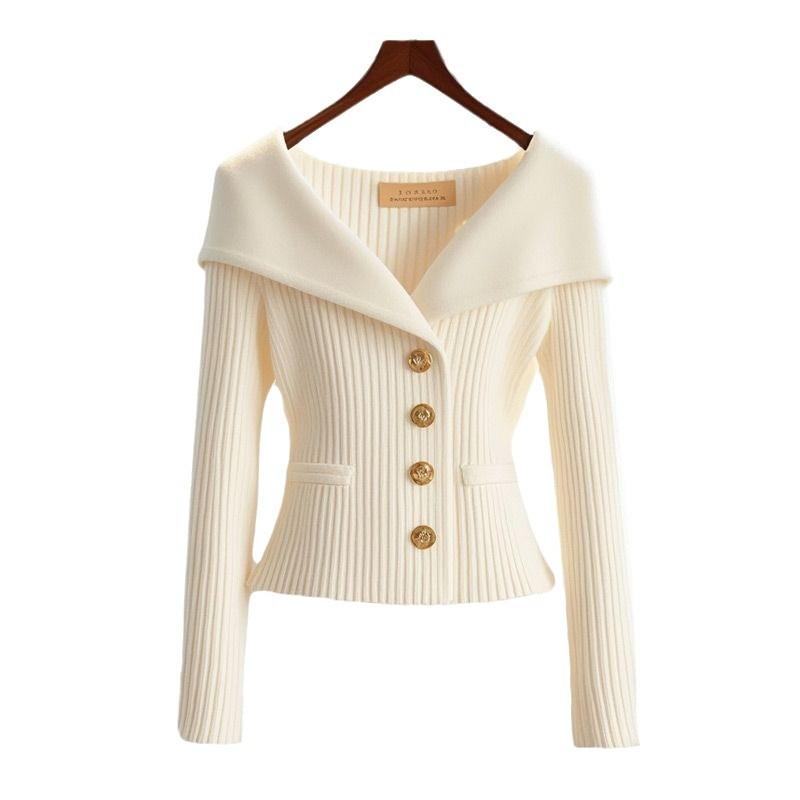 White Sweater Coat Women Premium Designer Niche Elegant Waist Defining Knit Top Autumn