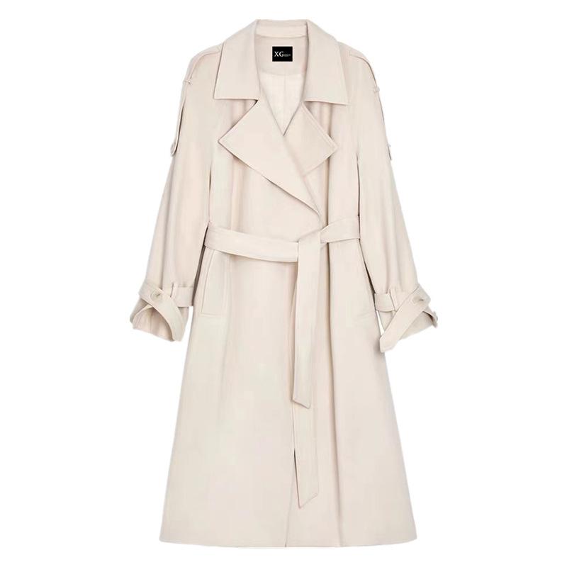 White Trench Coat for Women New Style British Retro Spring and Autumn Style Mid-length for Small People