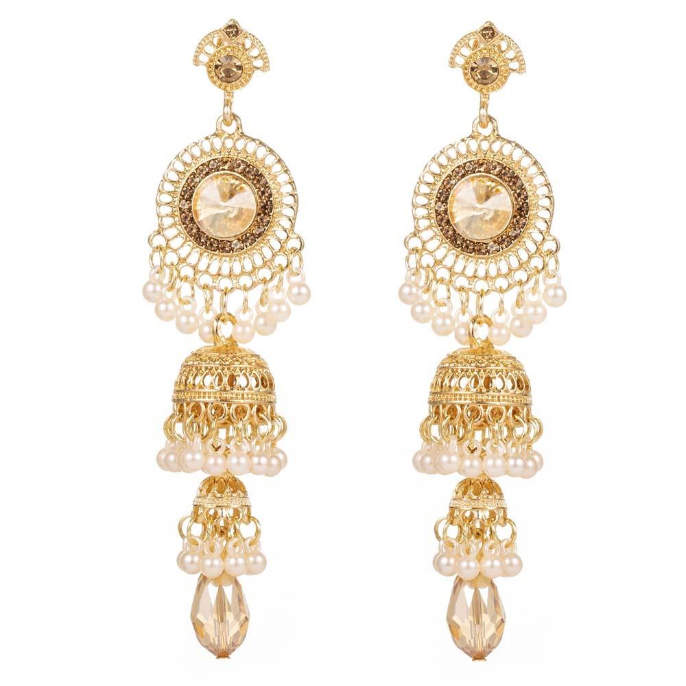 Zinc Zinc Alloy Bell Tassel Earrings Luxury Ethnic Style Ear Studs Rhinestone Pearls Ear Drop Holiday