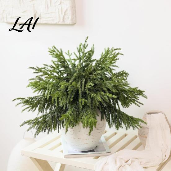 Decorative Plants for Mantels And Tables 17.7" Lifelike Touch Artificial Norfolk Pine Branches Vase Christmas Faux Stems Fake Indoor Botanical