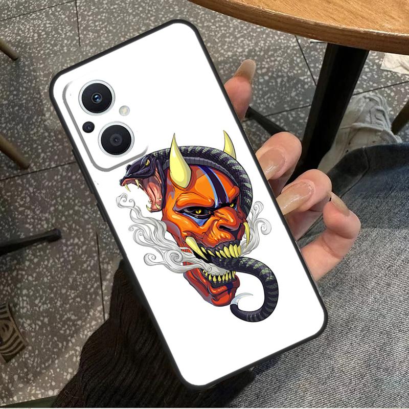 Japanese Oni Hannya Demon Mask For OPPO Reno 11F 12F 13F 14F 8T 10 11 12 13 14 Pro 8 7 Lite OPPO Find X8 X6 X5 X9 Pro Case