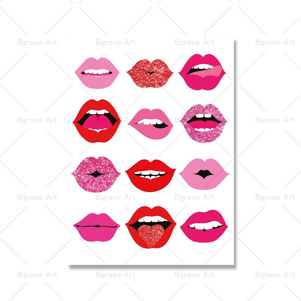Pink Abstract Graffiti Wall Art Poster Print Picture Cheetah Lightning Lips Dollar Sign Canvas Painting Living Room Home Decor No Frame