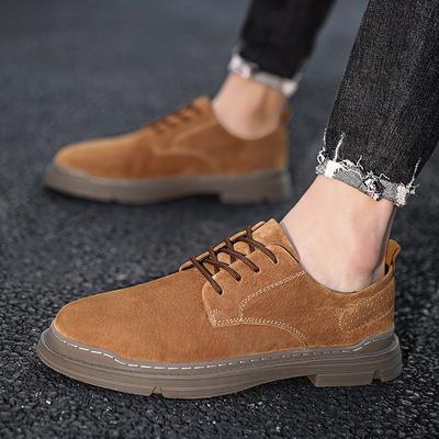 Genuine Leather Men's Shoes Spring Tide Shoes Low Top Big Head Work Shoes British Fashion Casual Leather Shoes Men's All-Match Shoes