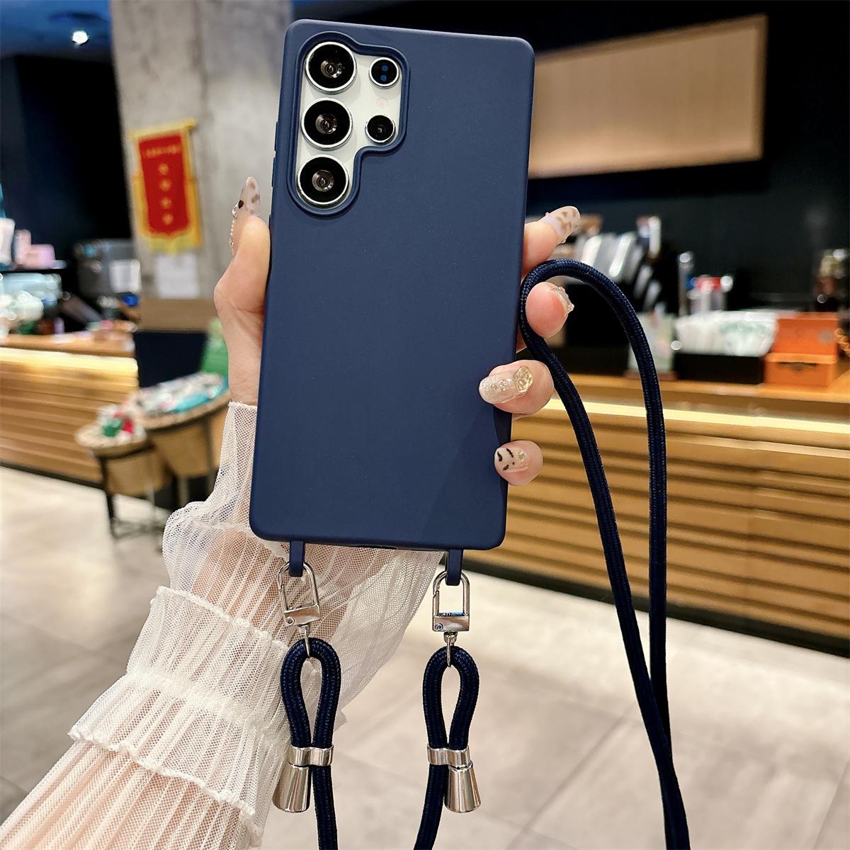 

Crossbody Lanyard Phone Case for Samsung S25 FE Edge S24 Ultra S23 S22 S21 Plus A56 A16 A06 A36 A26 A17 A07 Silicone Soft Cover Galaxy S25 FE синий