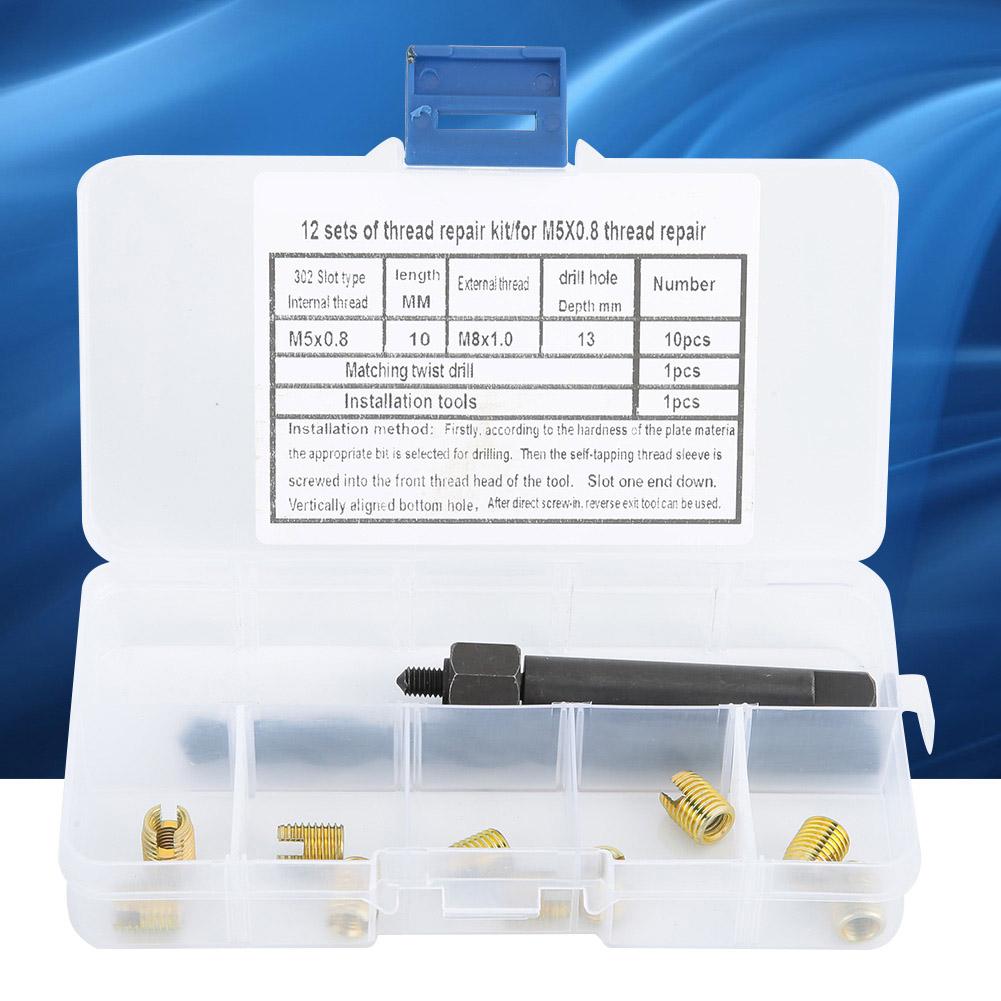 12PCS M5 X 0.8 Thread Repair Kit Self Tapping Thread Inserts Tool Set