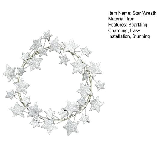 Metal Star Wreath for Front Door 11" Glitter Shiny Star Sparkling Wreath for Wall Mantle Holiday Party Indoor Outdoor Decoration