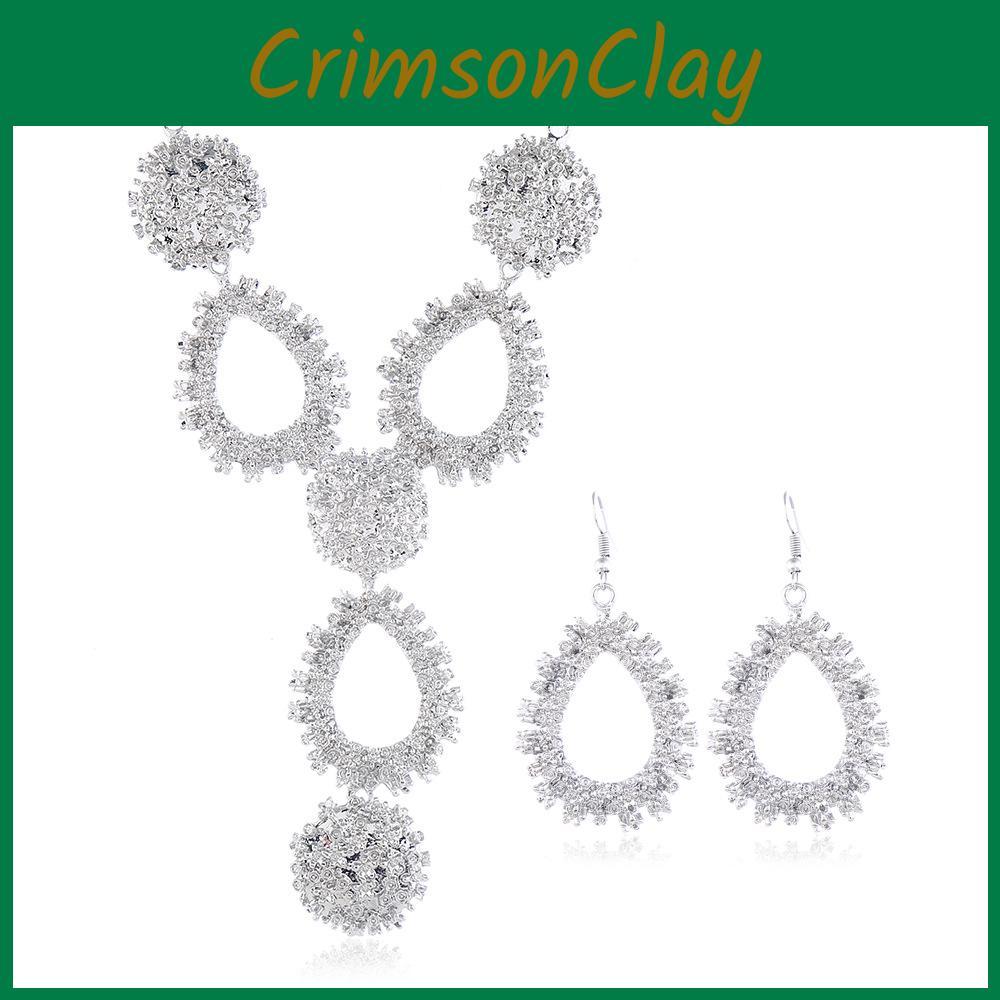 Water Chic Geometric Drop Necklace Set With Alloy Pendant And Chain Spring For