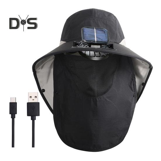 Men's Sun Hat Outdoor Hiking Sun Protection Cap with Solar And USB Powered Fan Wide Brim Fishing Hat with Neck Flap for Men Women