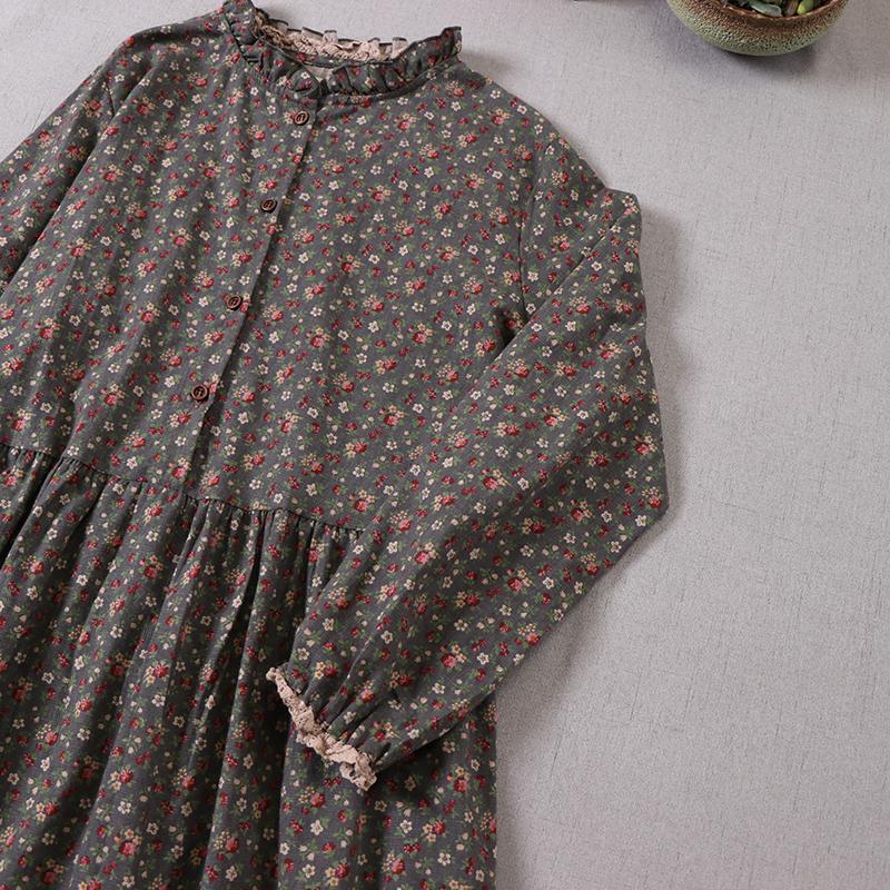 Mori Girl Toamna Primăvară Femei Rochie lungă lejeră Guler cu volane Rochie Cottagecore Florală Volane din bumbac Vintage Rochie șic elegantă