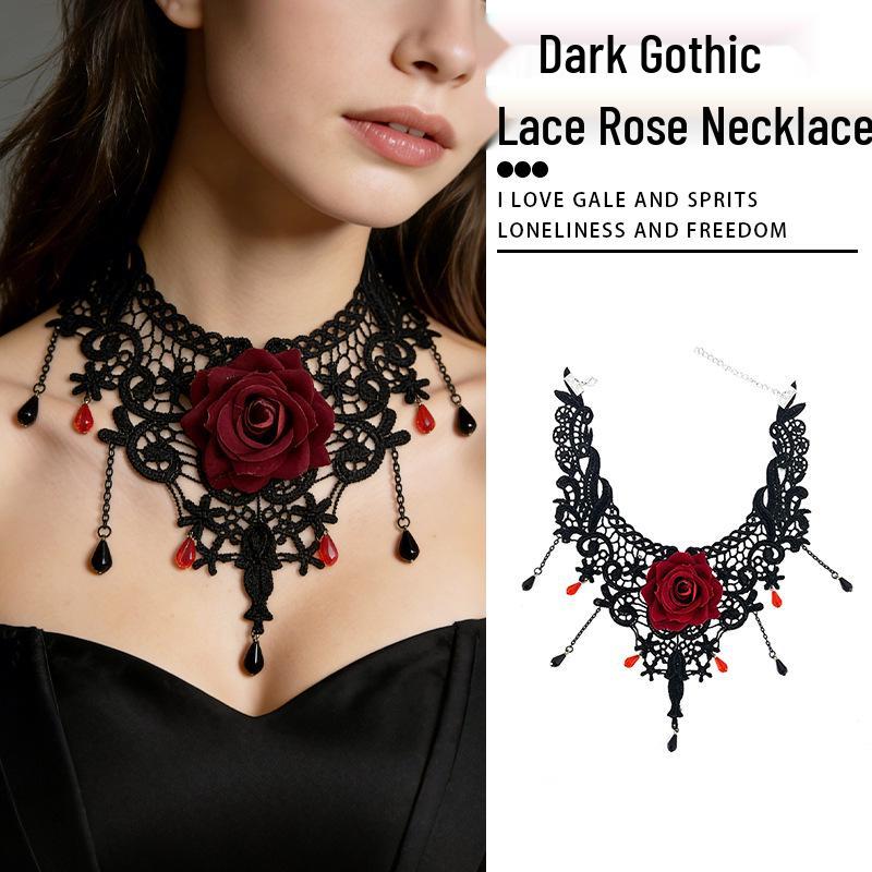 Gothic Lace Rose Choker Necklace for Women