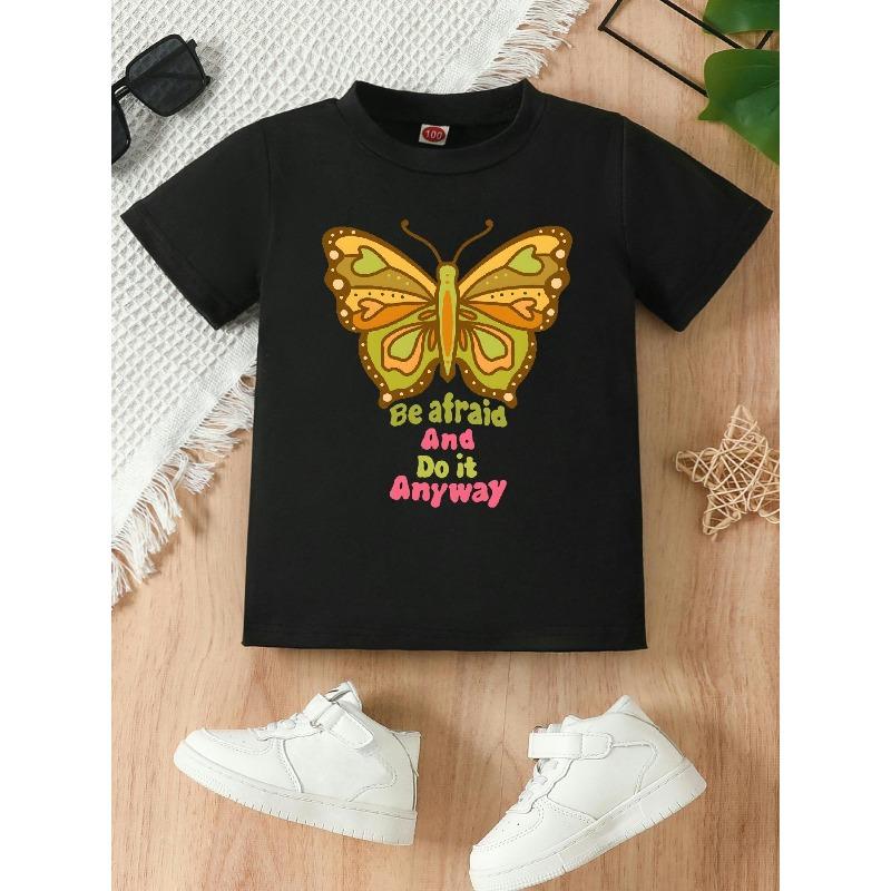 

European sizes This Beautiful Orange Butterfly Print Crew Neck T-shirt Is Perfect for Spring and Summer 98cm чёрный