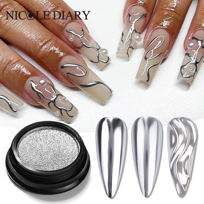 Silver Nail Glitter Powder Metallic Effect Pigment UV Gel Polish Flakes Dust Manicure Decoration Nails Accessories